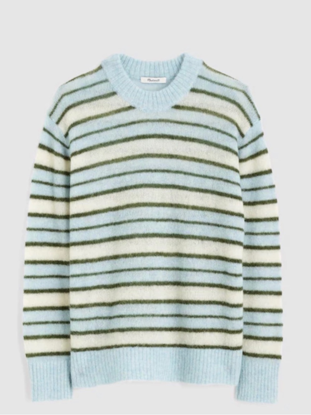 Madewell Light Blue, Cream & Olive Striped Crewneck Sweater
